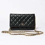 Chanel Chain Wallet CC Logo Caviar Leather Black Gold Shoulder Bag