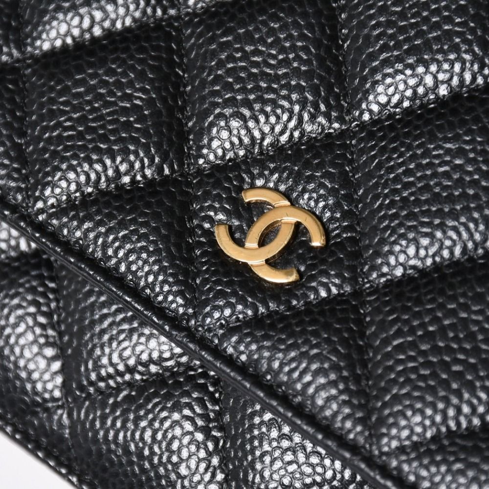 Chanel Chain Wallet CC Logo Caviar Leather Black Gold Shoulder Bag — view 7