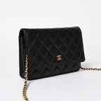 Chanel Chain Wallet CC Logo Caviar Leather Black Gold Shoulder Bag — view 3