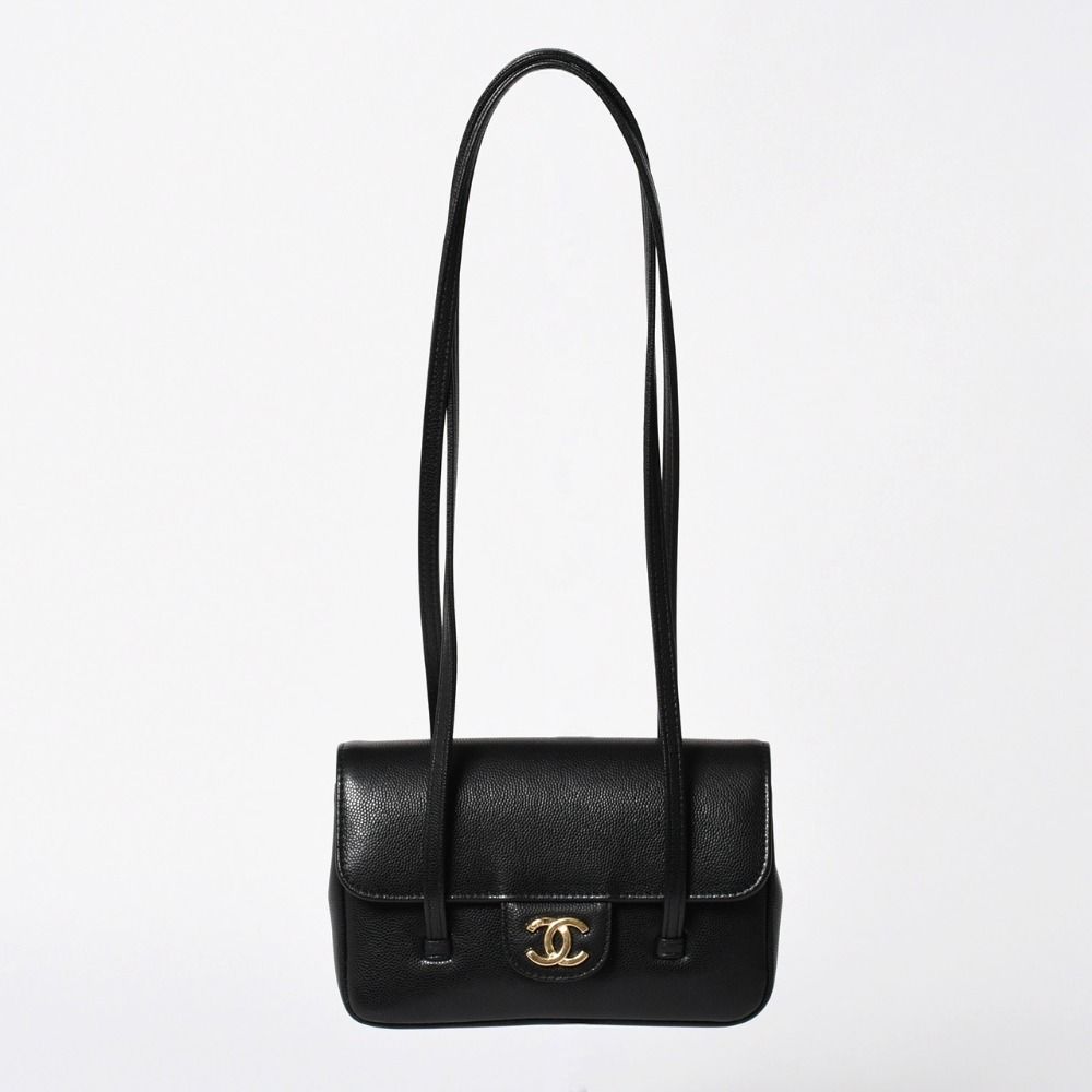 Chanel Strap Clutch CC Logo Caviar Leather
