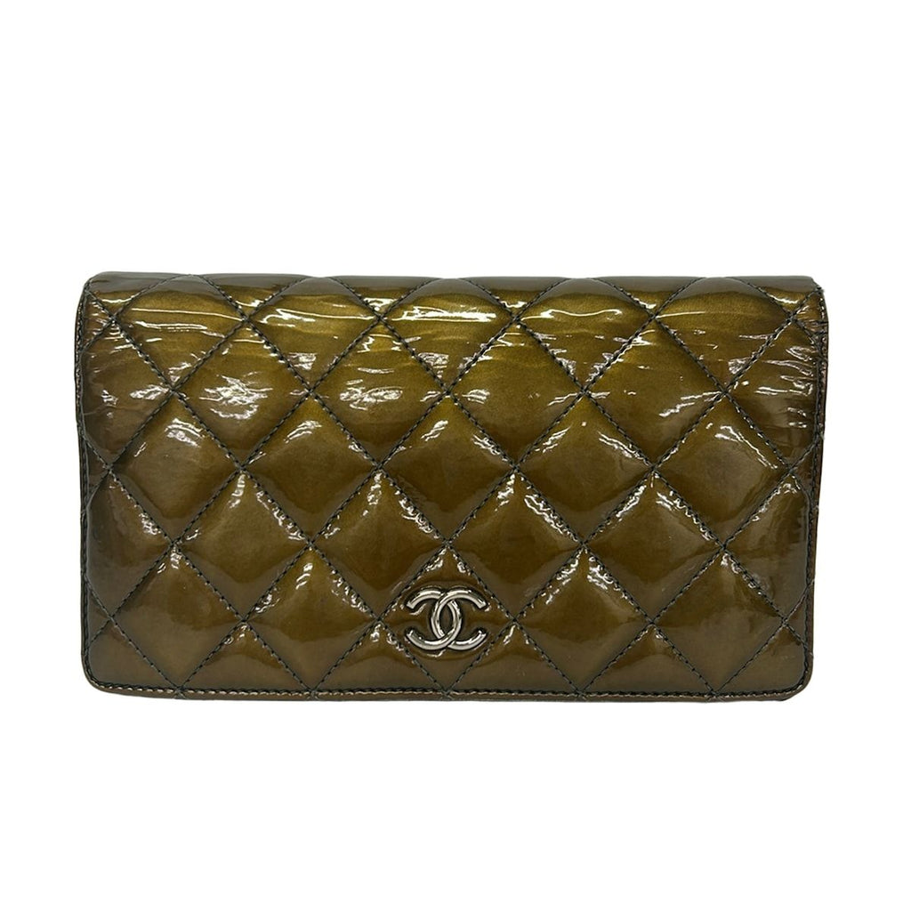 Chanel Wallet Quilted Khaki Silver Leather