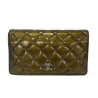 Chanel Wallet Quilted Khaki Silver Leather