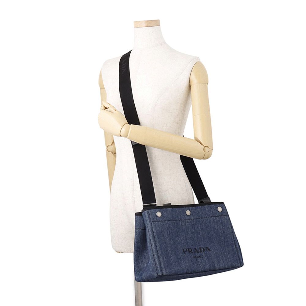 Prada Handbag Logo Denim 2-Way Black — view 5