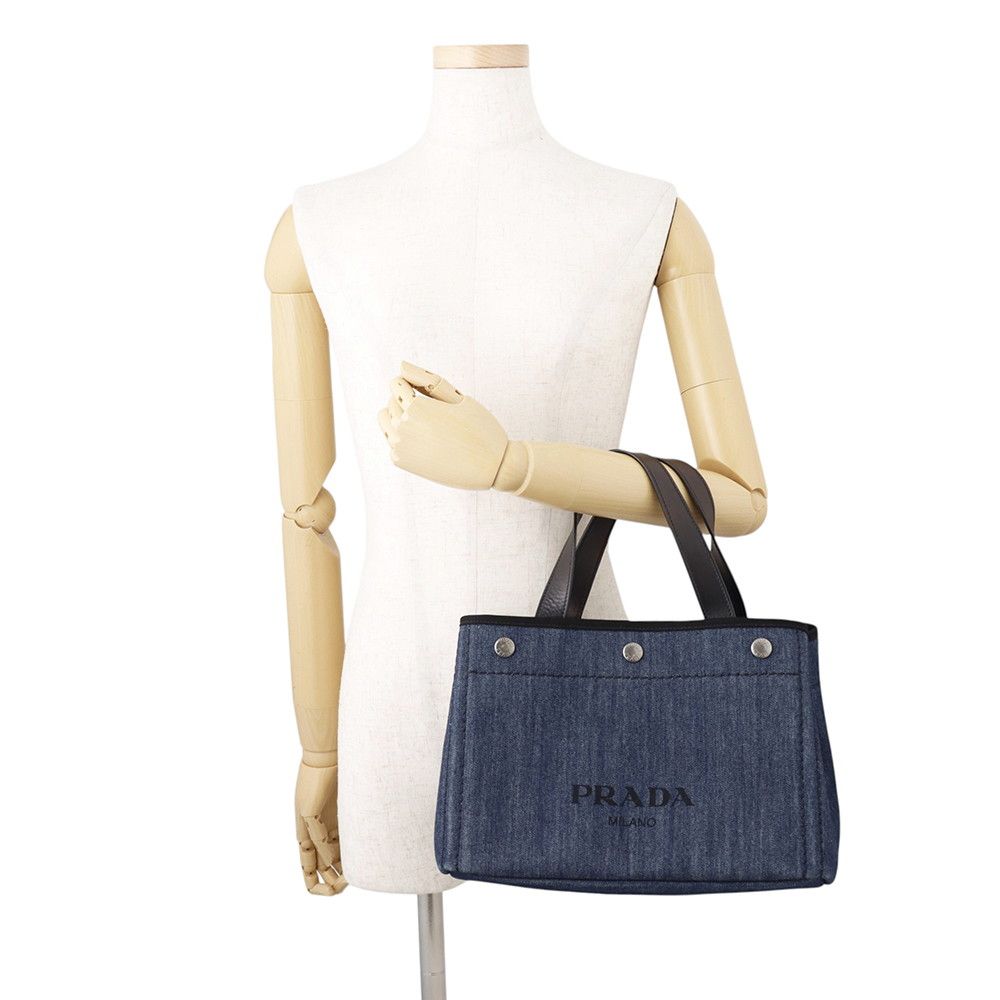 Prada Handbag Logo Denim 2-Way Black — view 4