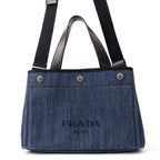 Prada Handbag Logo Denim 2-Way Black