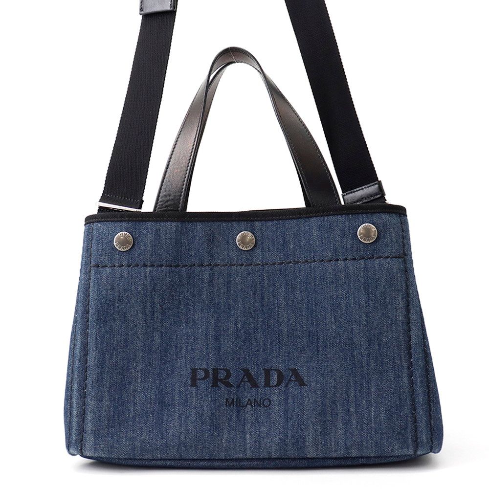 Prada Handbag Logo Denim 2-Way Black