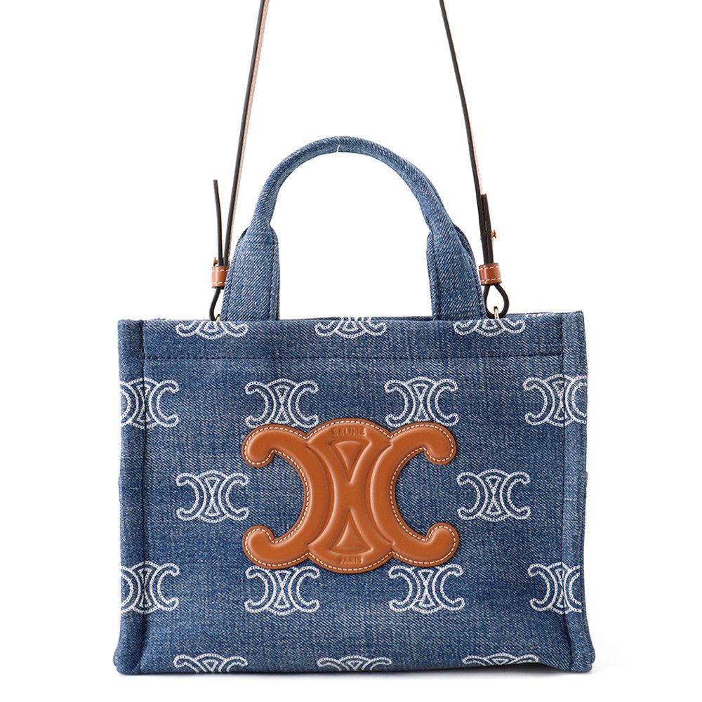 Celine Handbag Triomphe Cabas Thais Small Canvas Leather 2-Way