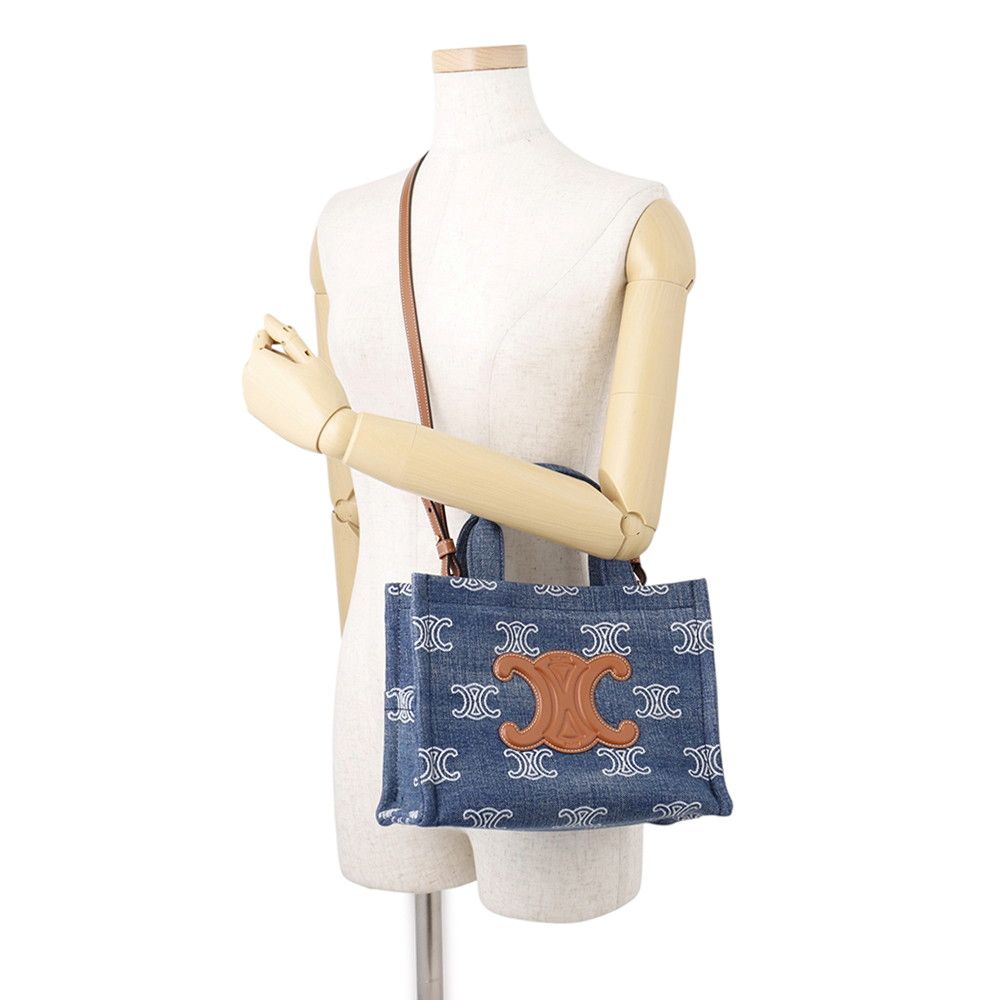 Celine Handbag Triomphe Cabas Thais Small Canvas Leather 2-Way — view 5