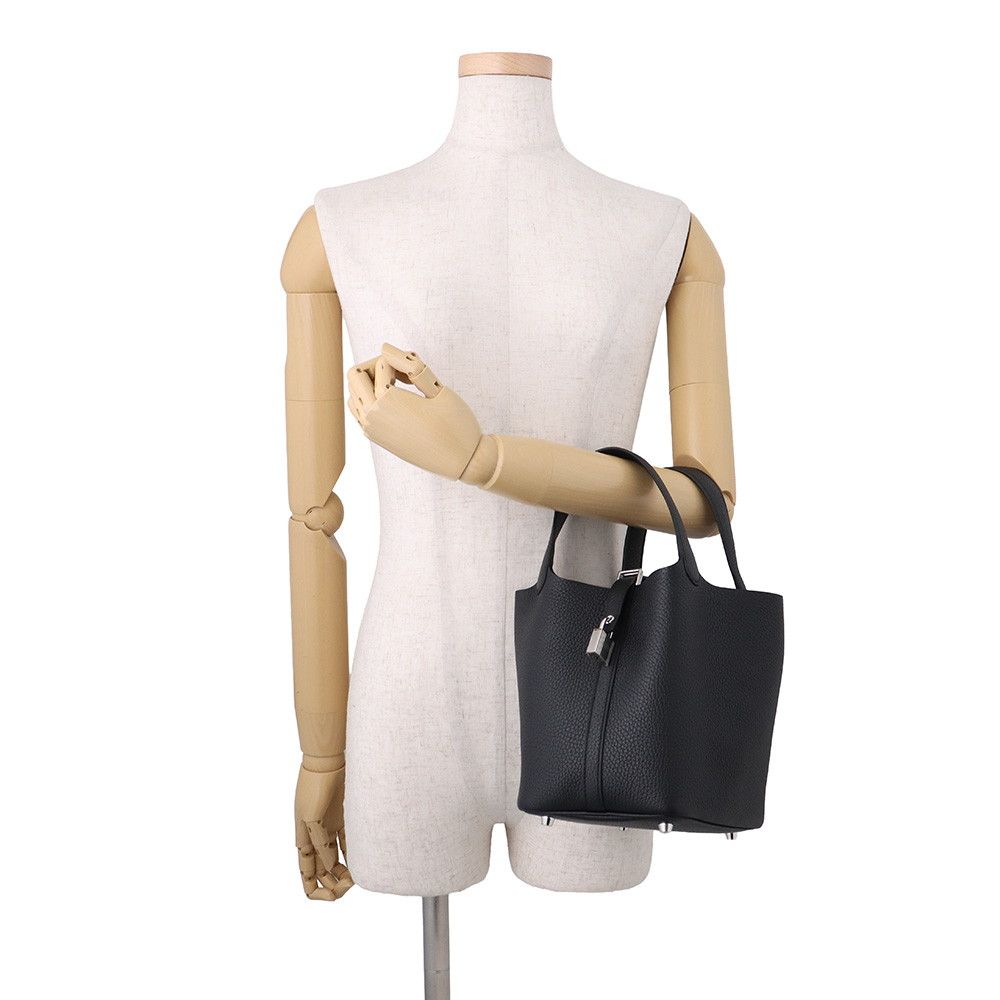 Hermes Handbag Picotin Lock PM Black Silver Taurillon Clemence — view 4