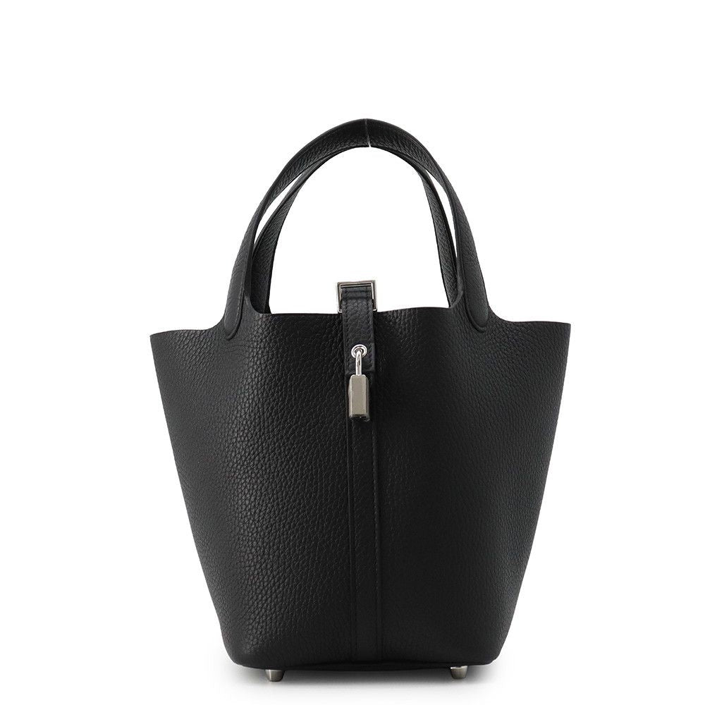 Hermes Handbag Picotin Lock PM Black Silver Taurillon Clemence