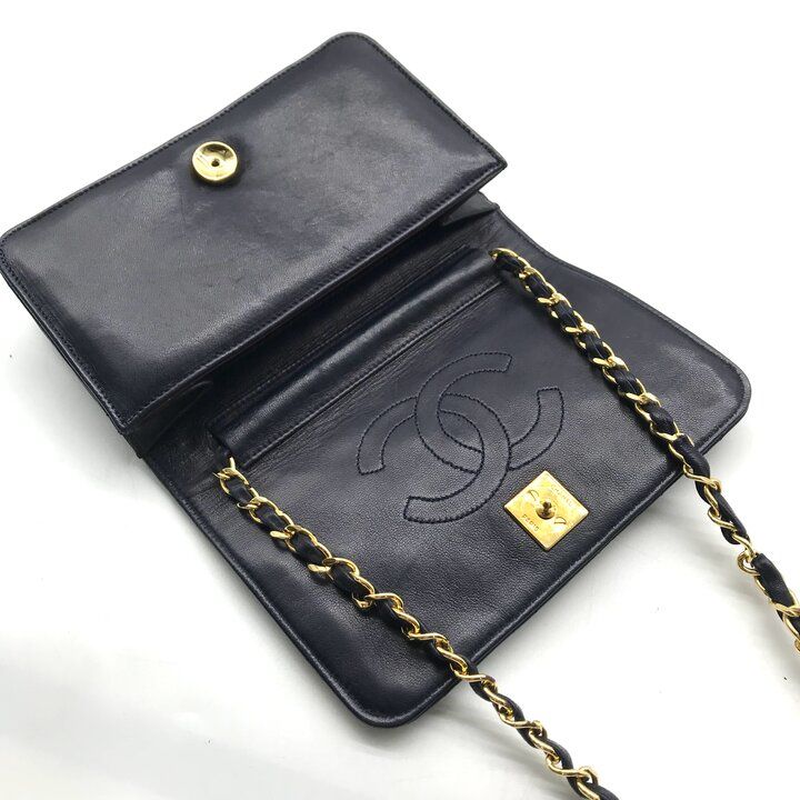 Chanel CC Logo Mini Quilted Push Lock Chain Shoulder Bag Navy — view 8