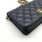 Chanel CC Logo Mini Quilted Push Lock Chain Shoulder Bag Navy — view 5