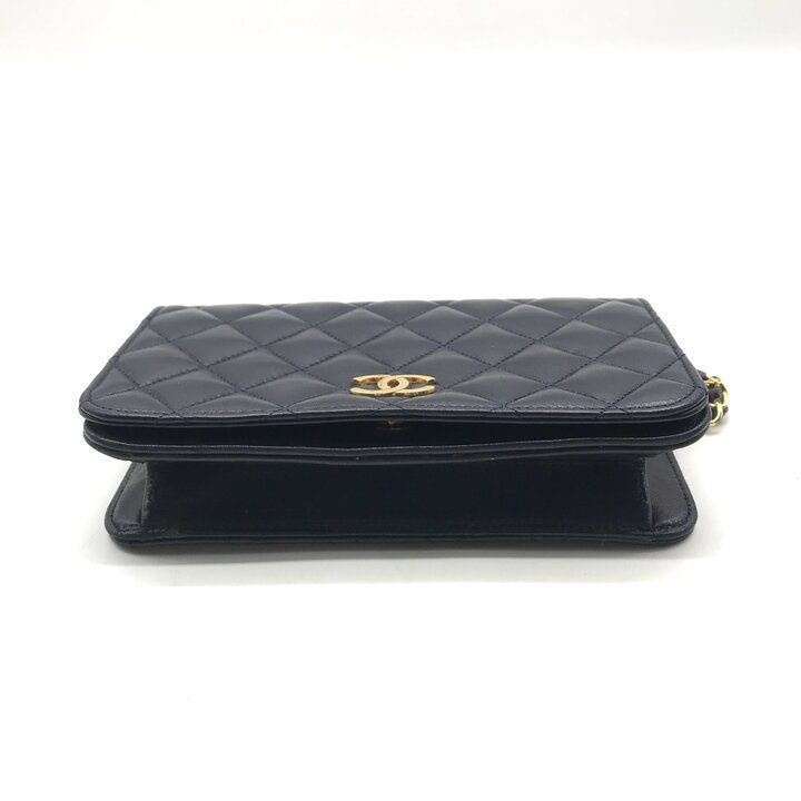 Chanel CC Logo Mini Quilted Push Lock Chain Shoulder Bag Navy — view 4