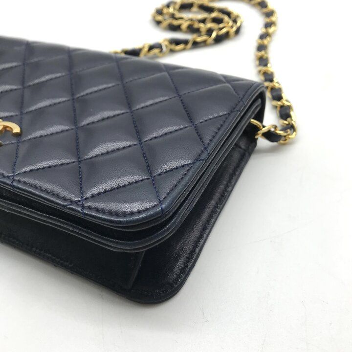 Chanel CC Logo Mini Quilted Push Lock Chain Shoulder Bag Navy — view 6