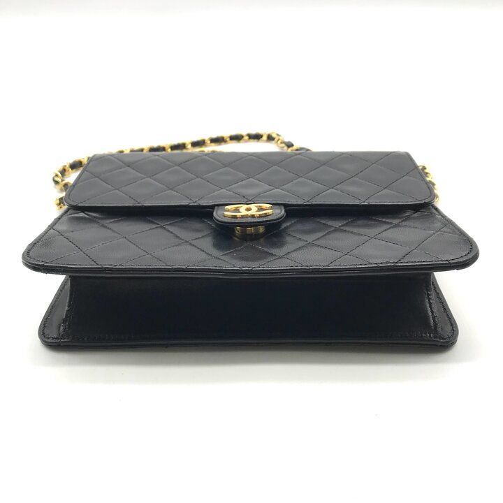 Chanel CC Logo Quilted Push Lock Leather Chain Shoulder Bag Black — view 4