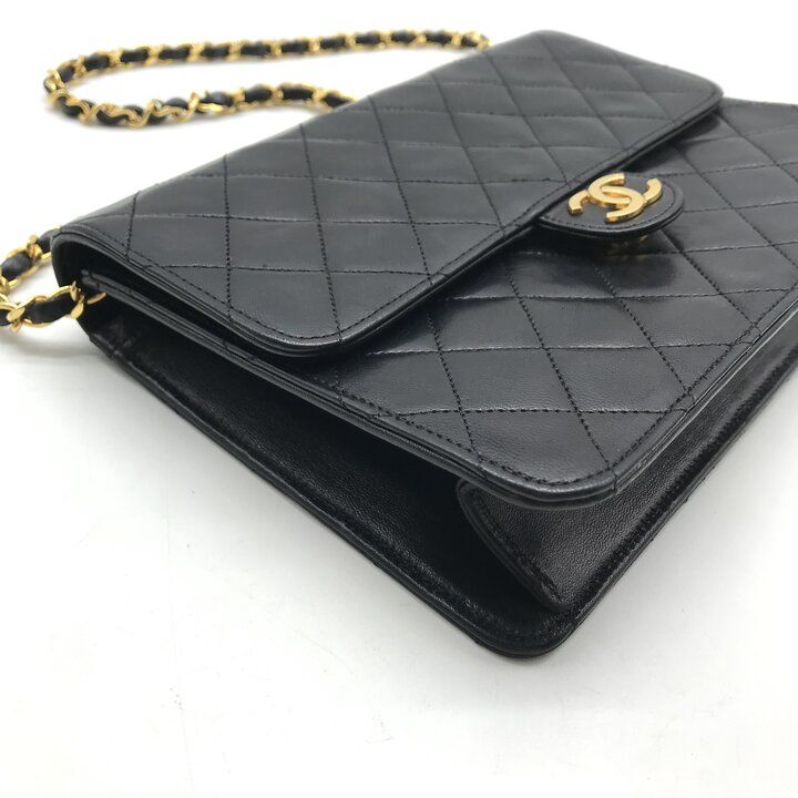 Chanel CC Logo Quilted Push Lock Leather Chain Shoulder Bag Black — view 5