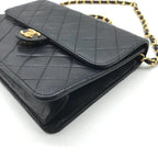 Chanel CC Logo Quilted Push Lock Leather Chain Shoulder Bag Black — view 6