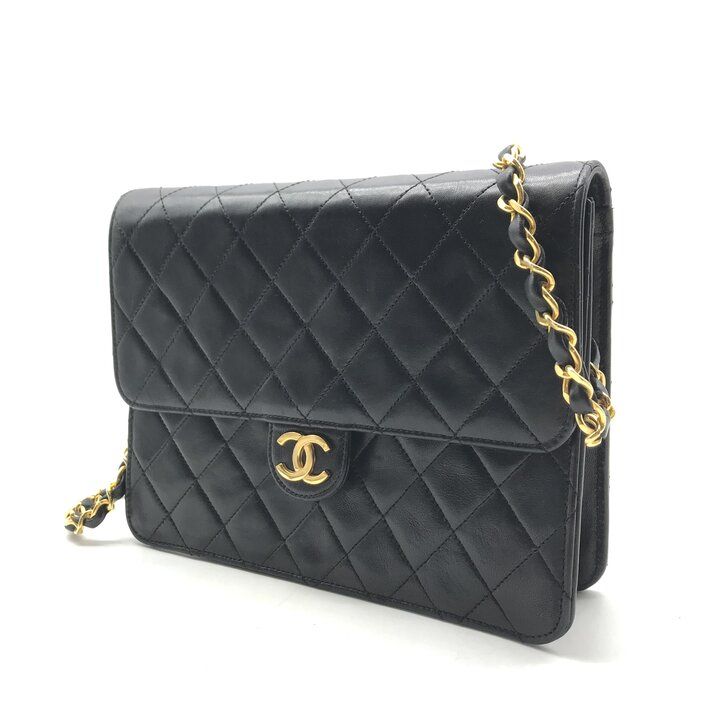 Chanel CC Logo Quilted Push Lock Leather Chain Shoulder Bag Black — view 2