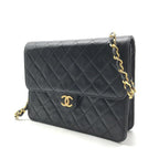 Chanel CC Logo Quilted Push Lock Leather Chain Shoulder Bag Black — view 2