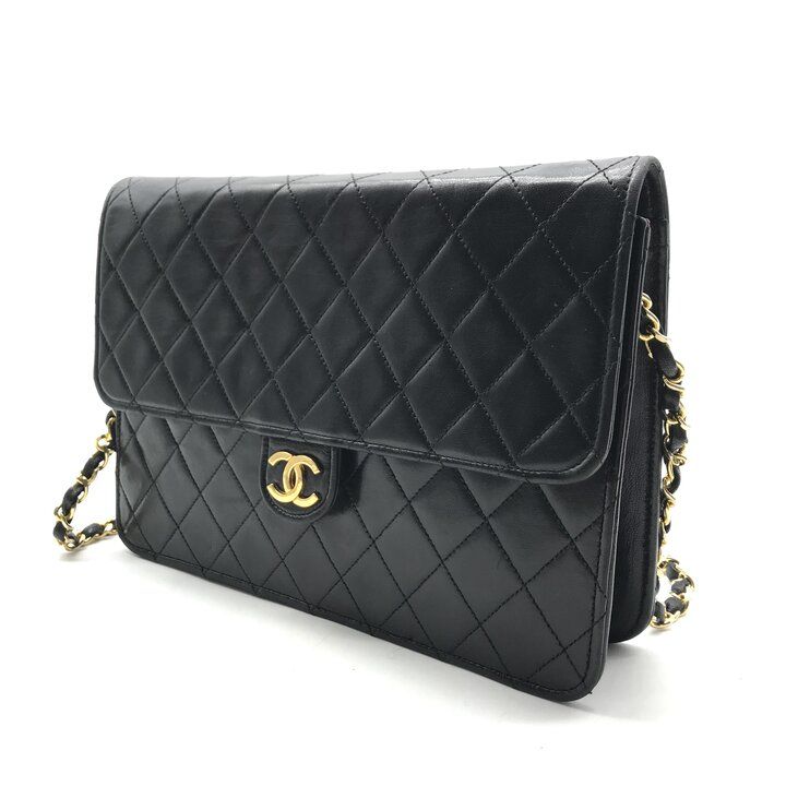 Chanel CC Logo Quilted Push Lock Lambskin Chain Shoulder Bag Black — view 2