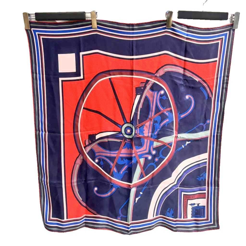 Hermes Carre 90 George Washington's Carriage Wash Silk Red Blue