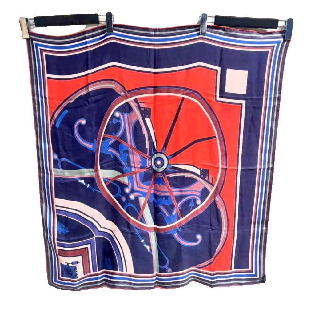 Hermes Carre 90 George Washington's Carriage Wash Silk Red Blue — view 2