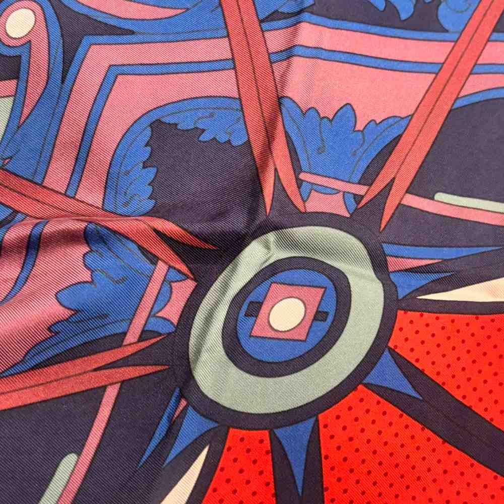 Hermes Carre 90 George Washington's Carriage Wash Silk Red Blue — view 4