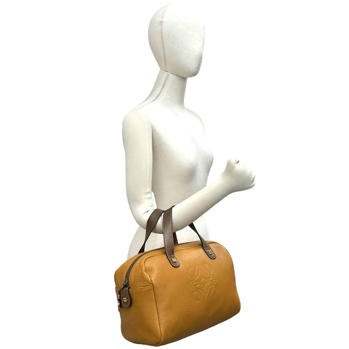 Loewe Anagram Logo Stamp Leather Mini Boston Bag Bicolor Brown Camel — view 2