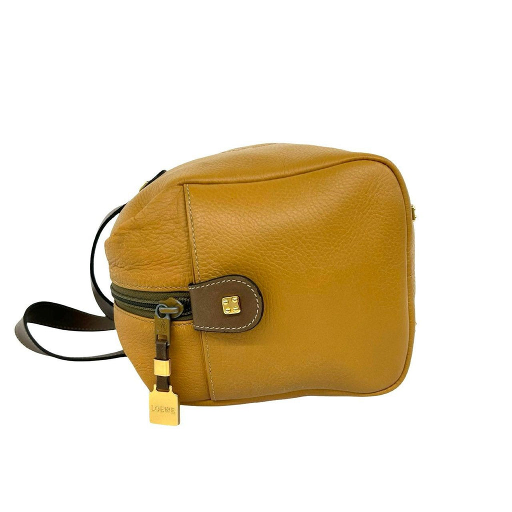 Loewe Anagram Logo Stamp Leather Mini Boston Bag Bicolor Brown Camel — view 5