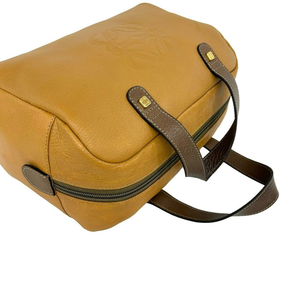 Loewe Anagram Logo Stamp Leather Mini Boston Bag Bicolor Brown Camel — view 4