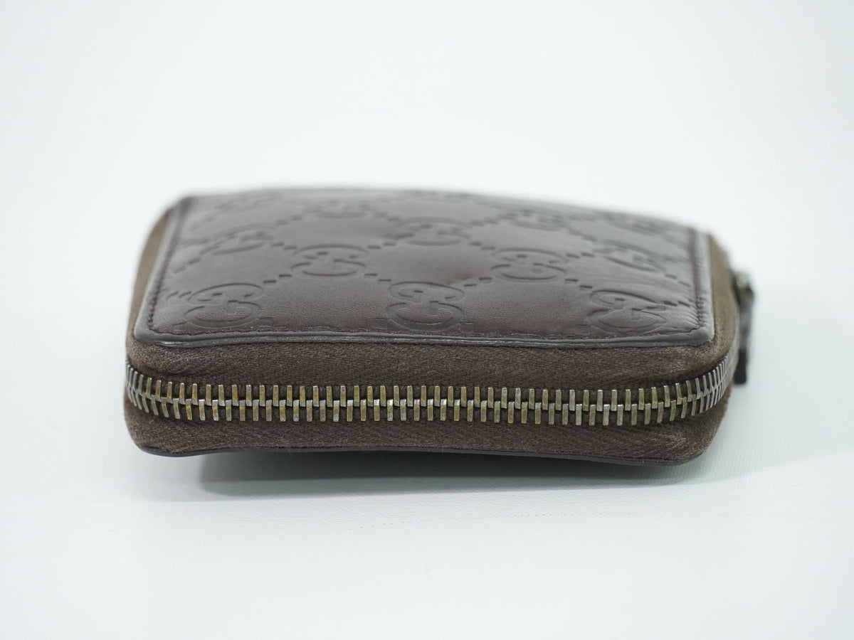 Gucci Guccissima Leather Zip Around Bifold Folded Wallet Compact Brown — view 4