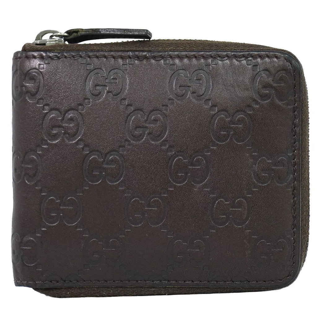 Gucci Guccissima Leather Zip Around Bifold Folded Wallet Compact Brown