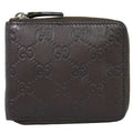 Gucci Guccissima Leather Zip Around Bifold Folded Wallet Compact Brown
