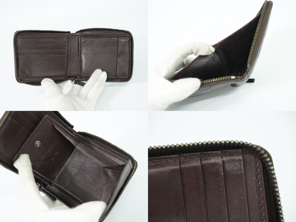 Gucci Guccissima Leather Zip Around Bifold Folded Wallet Compact Brown — view 7