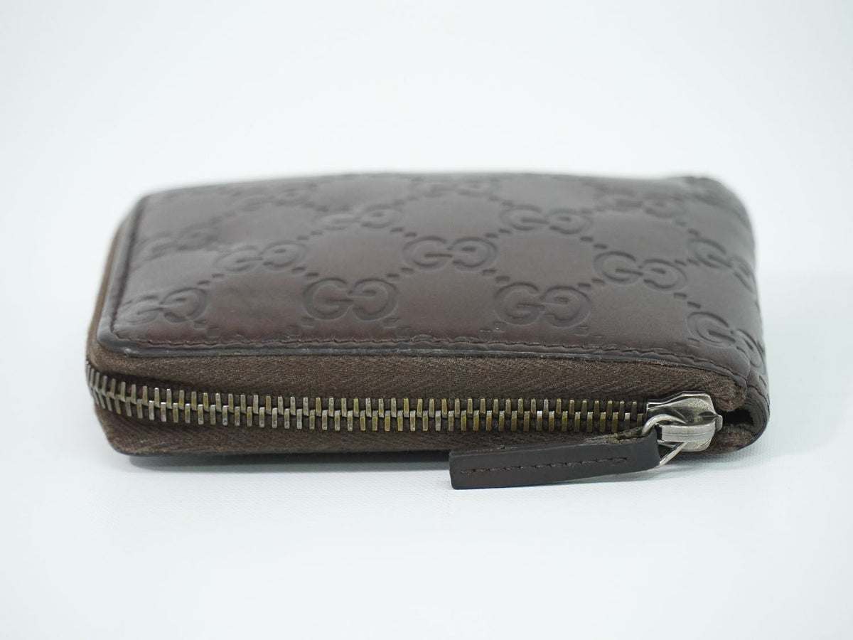 Gucci Guccissima Leather Zip Around Bifold Folded Wallet Compact Brown — view 5