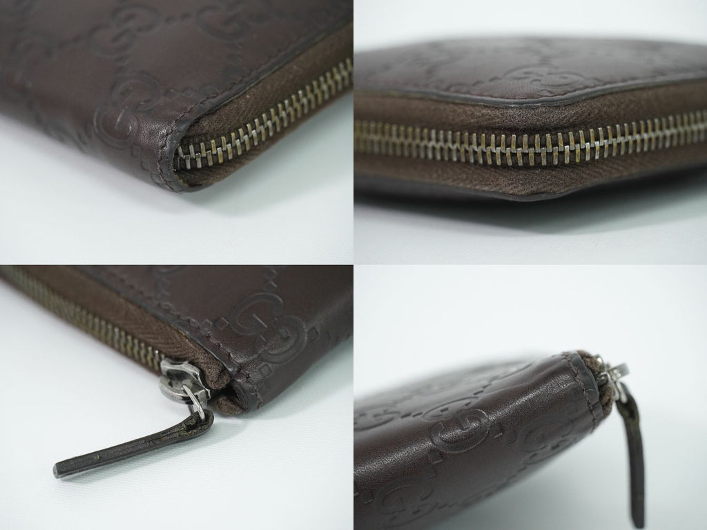 Gucci Guccissima Leather Zip Around Bifold Folded Wallet Compact Brown — view 6