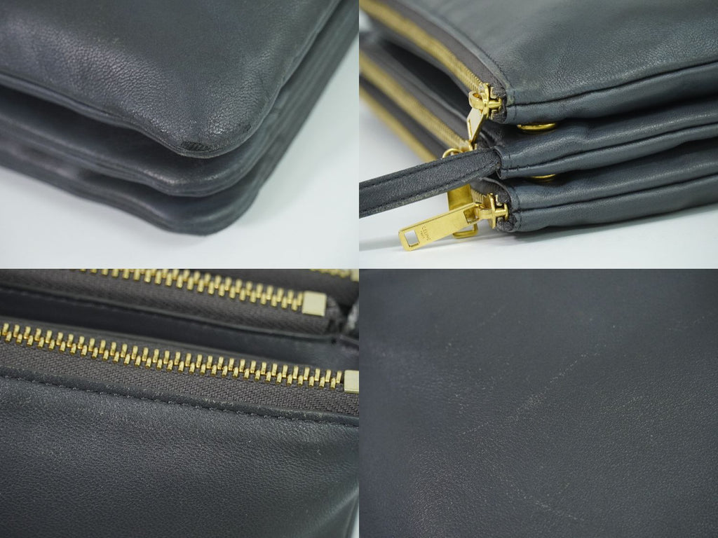 Celine Trio Small Shoulder Bag Pochette Leather Gray — view 7