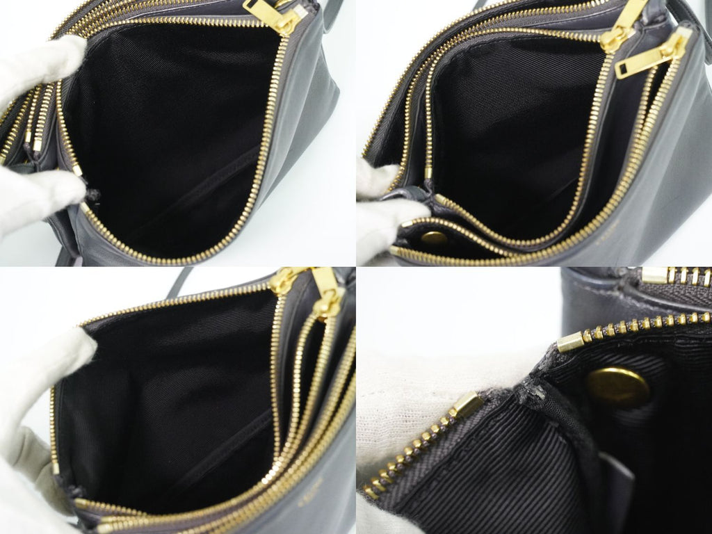 Celine Trio Small Shoulder Bag Pochette Leather Gray — view 8