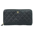 Chanel Quilted CC Logo Zip Around Wallet Lambskin Leather Black