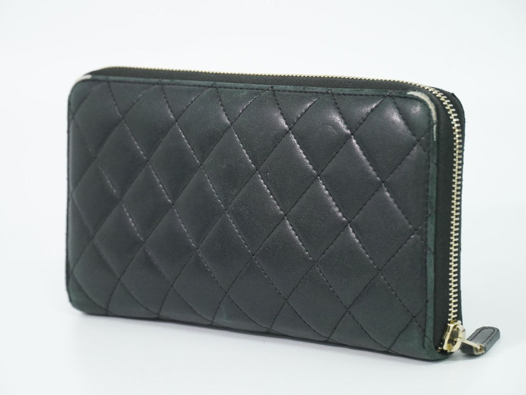 Chanel Quilted CC Logo Zip Around Wallet Lambskin Leather Black — view 2