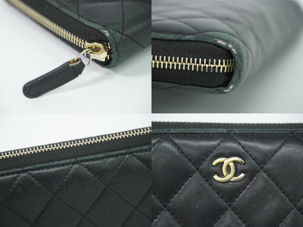 Chanel Quilted CC Logo Zip Around Wallet Lambskin Leather Black — view 6