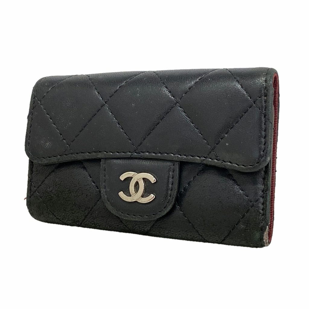 Chanel Key Case Quilted Lambskin Black Silver Key Holder