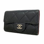 Chanel Key Case Quilted Lambskin Black Silver Key Holder