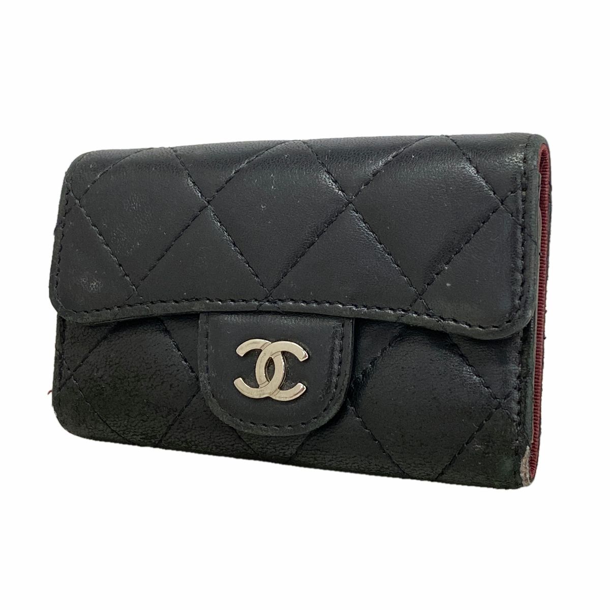 Chanel Key Case Quilted Lambskin Black Silver Key Holder