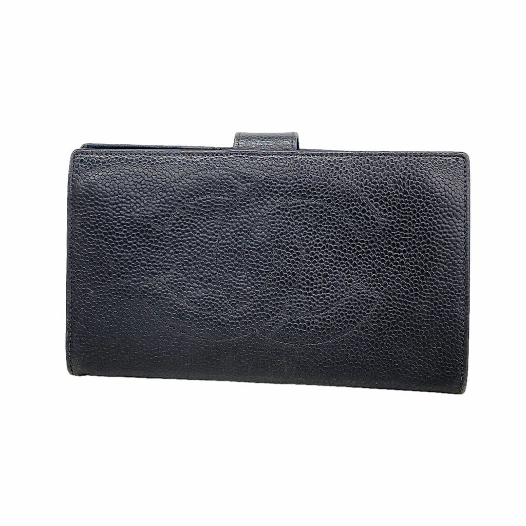 Chanel Wallet Caviar Leather Black Gold