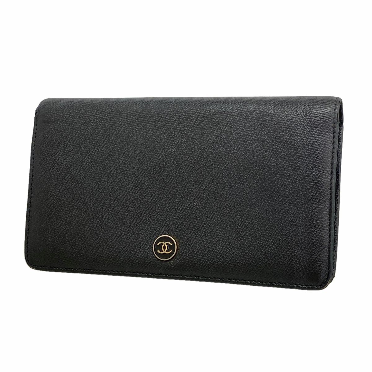 Chanel Wallet Coco Buttons Leather Black Gold