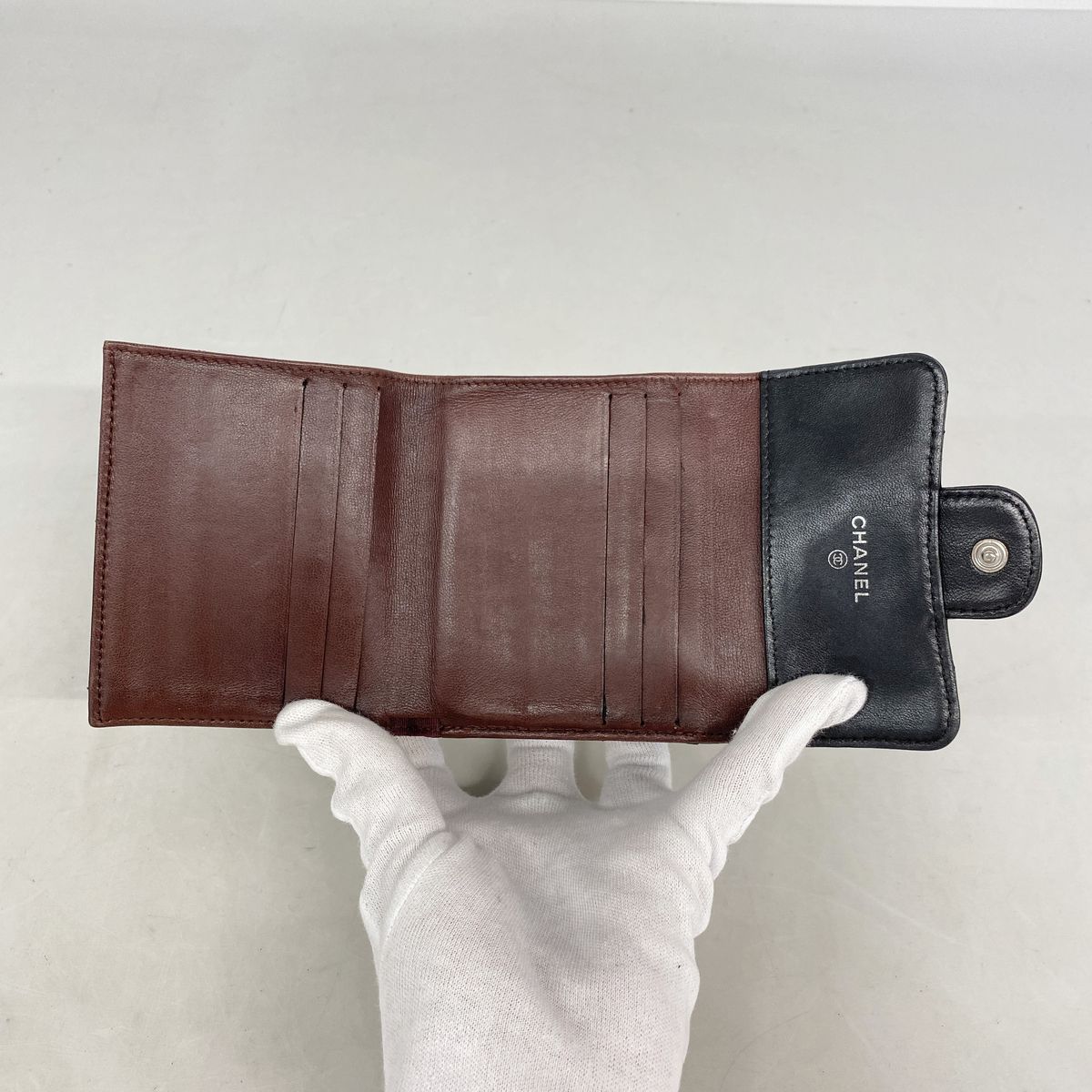 Chanel Trifold Wallet Quilted Lambskin Black Silver — view 3