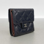 Chanel Trifold Wallet Quilted Lambskin Black Silver — view 2