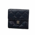 Chanel Trifold Wallet Quilted Lambskin Black Silver