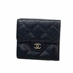 Chanel Trifold Wallet Quilted Lambskin Black Silver